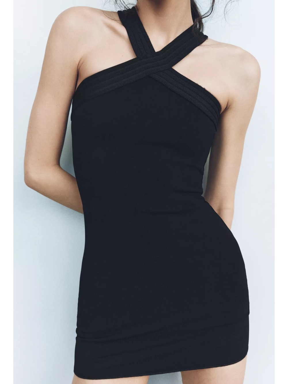 Zara Women’s Black Cross-Strap Bodycon Dress